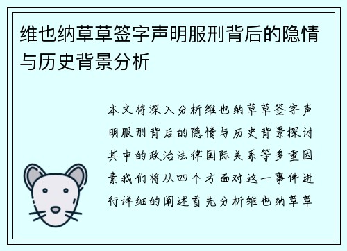 维也纳草草签字声明服刑背后的隐情与历史背景分析